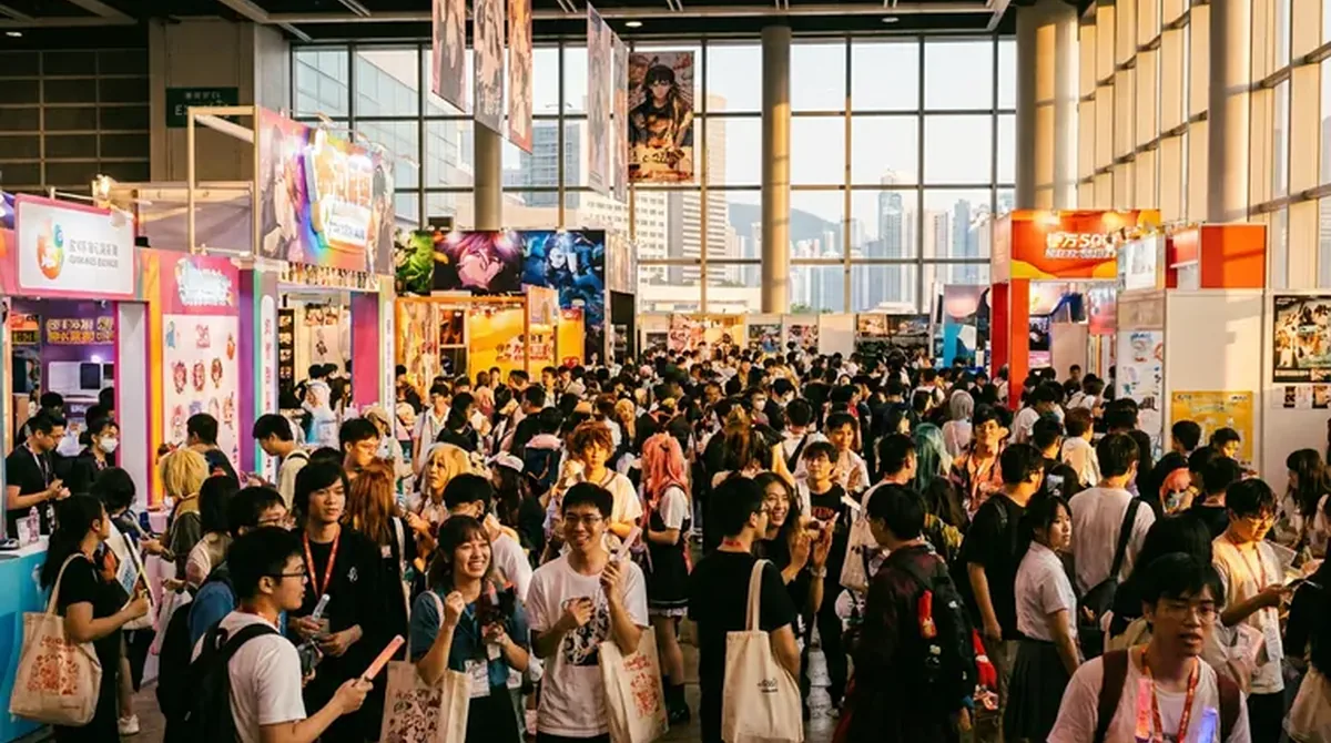 Cosplayers and crowds at Ani-Com & Games Hong Kong in the Convention Centre
