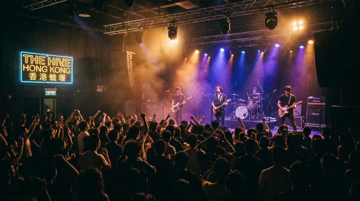 A concert stage and crowd at AsiaWorld-Expo, where &TEAM play their Blaze the Way tour